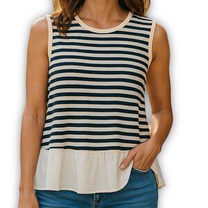 Akris Punto Stripe Peplum Tunic Top Navy White Sleeveless 4